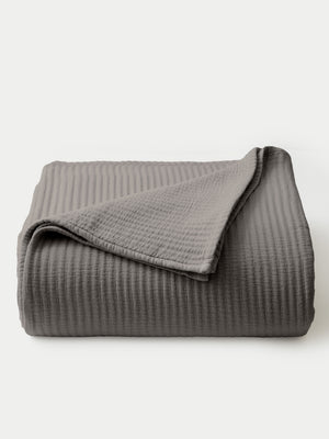 Charcoal coverlet folded with a white background |Color:Charcoal