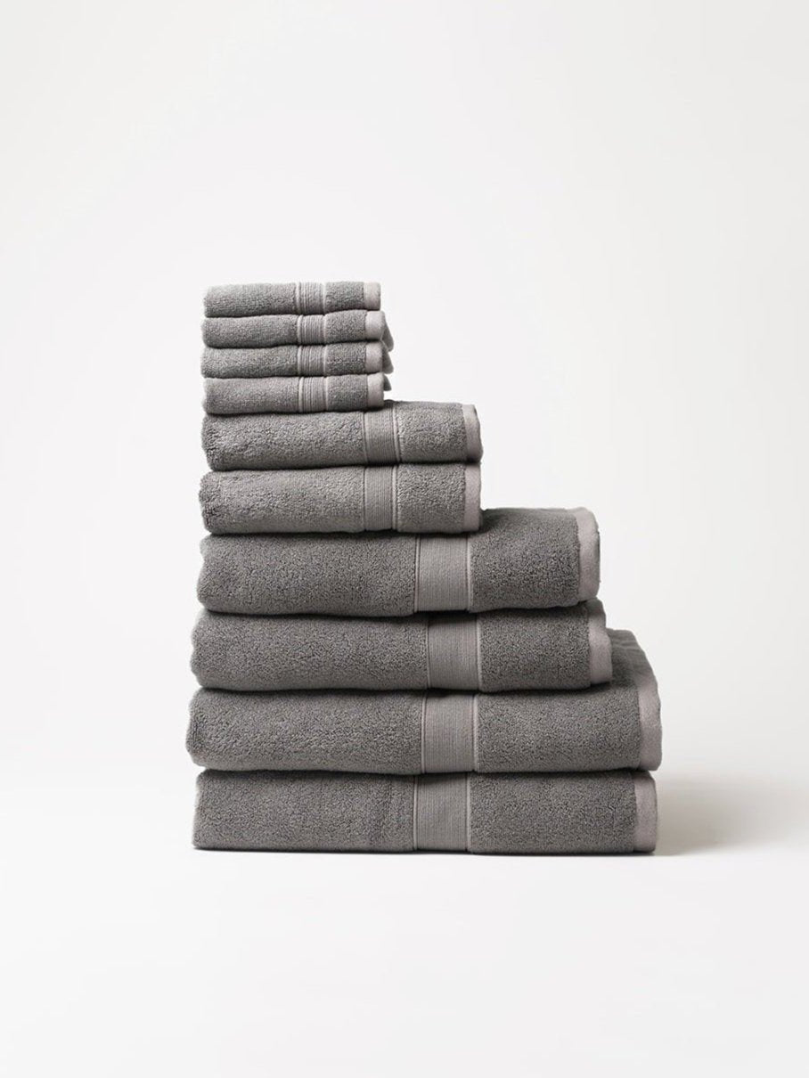 Complete luxe bath bundle folded with white background |Color:Charcoal