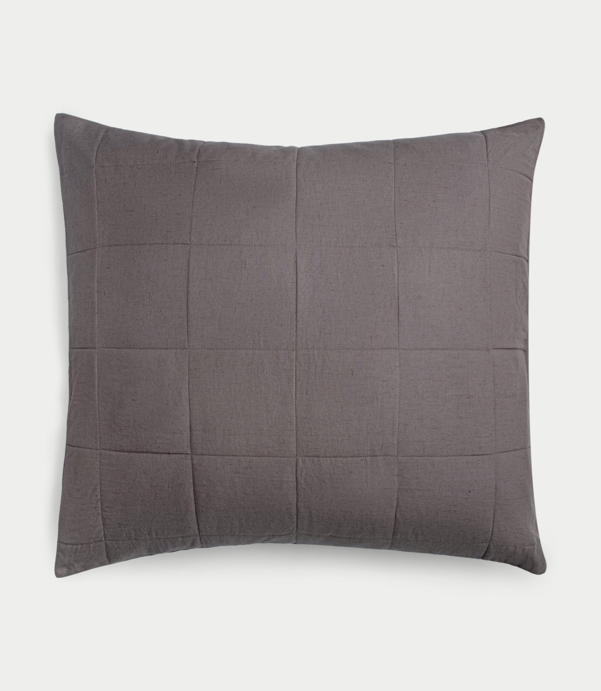 Charcoal Linen Box Quilted Sham Euro photographed over a white background. |Color: Charcoal