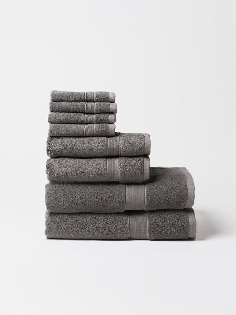 Charcoal luxe bath towel set folded with white background