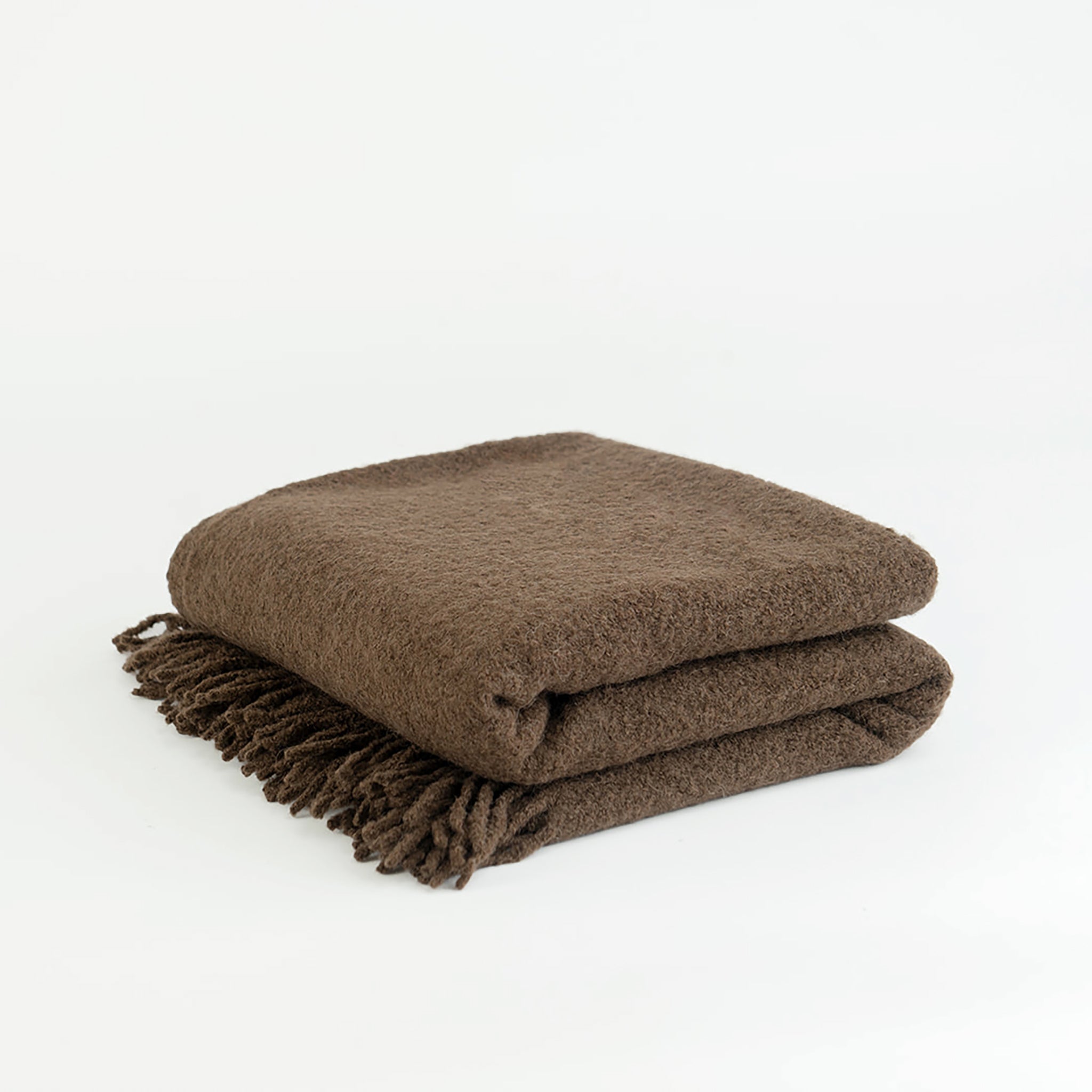 Coffee boucle throw folded with white background |Color:Coffee