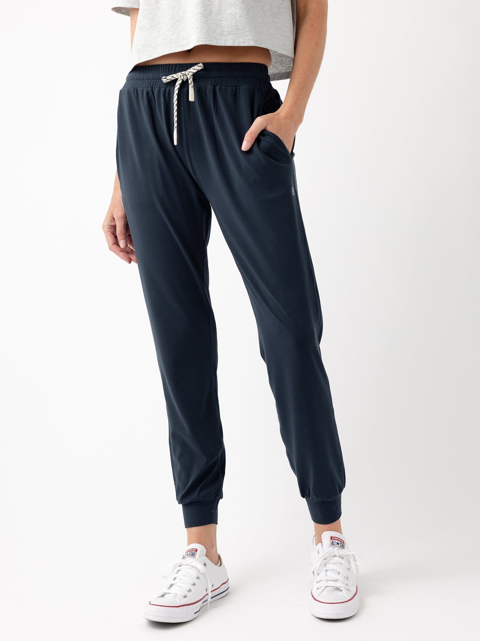 Eclipse Studio Jogger. The Studio Joggers are worn by a woman photographed with a white background. |Color:Eclipse