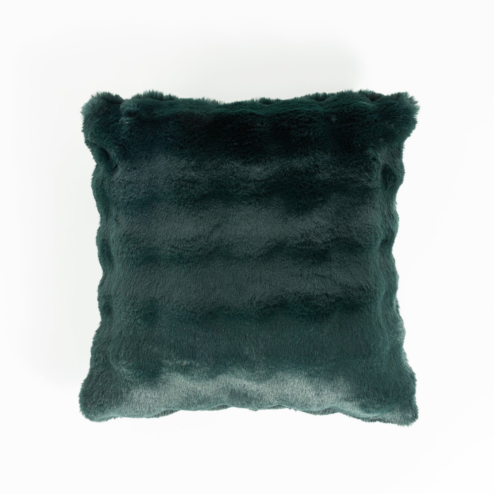 The Bubble Cuddle Pillow by Cozy Earth is a square, dark green plush pillow with a soft, fluffy texture. Its slightly irregular edges create a cozy and inviting appearance, against a plain white background. 