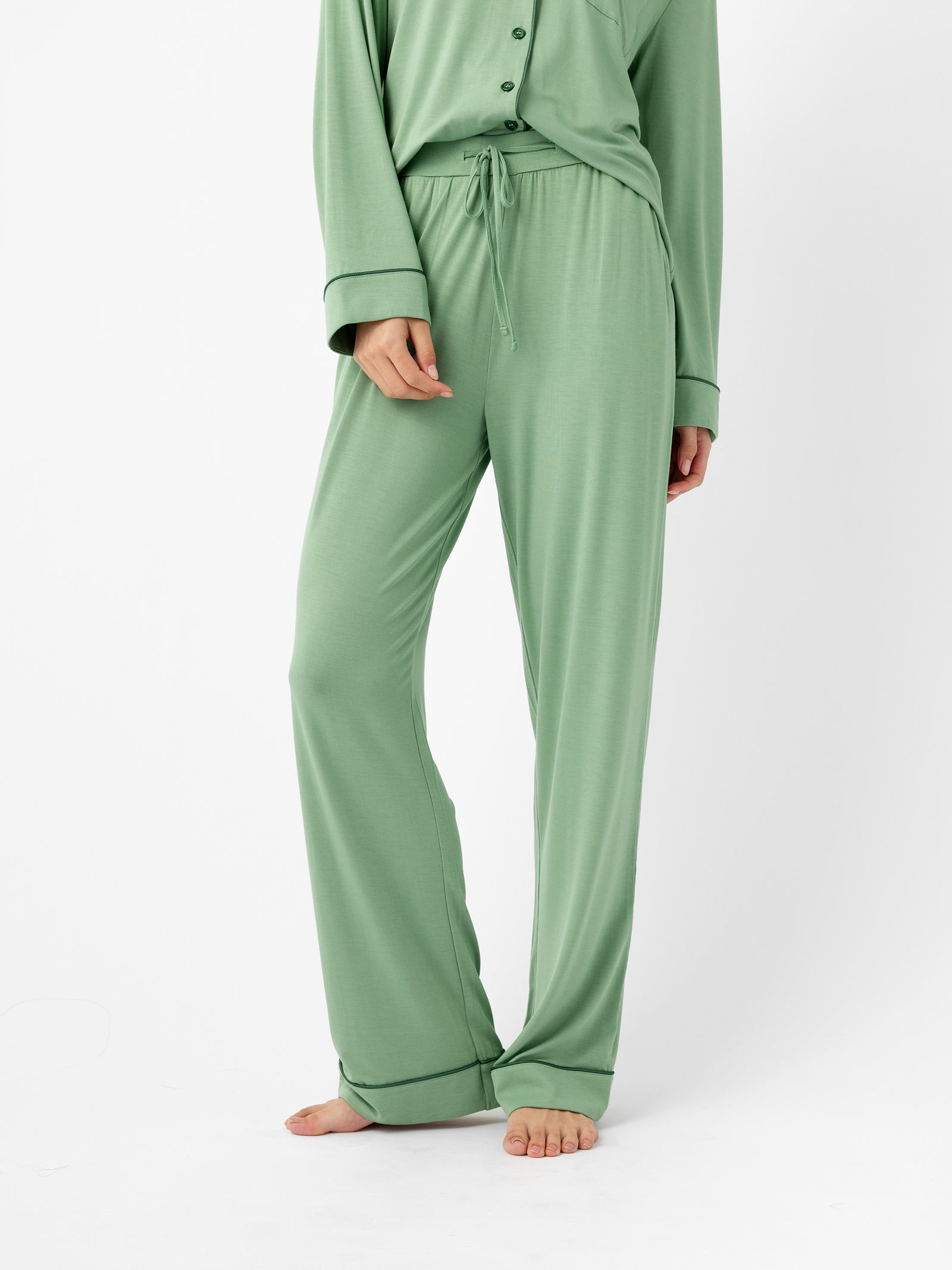 Woman wearing Women's Stretch-Knit Bamboo Pajama Pant in Fern 