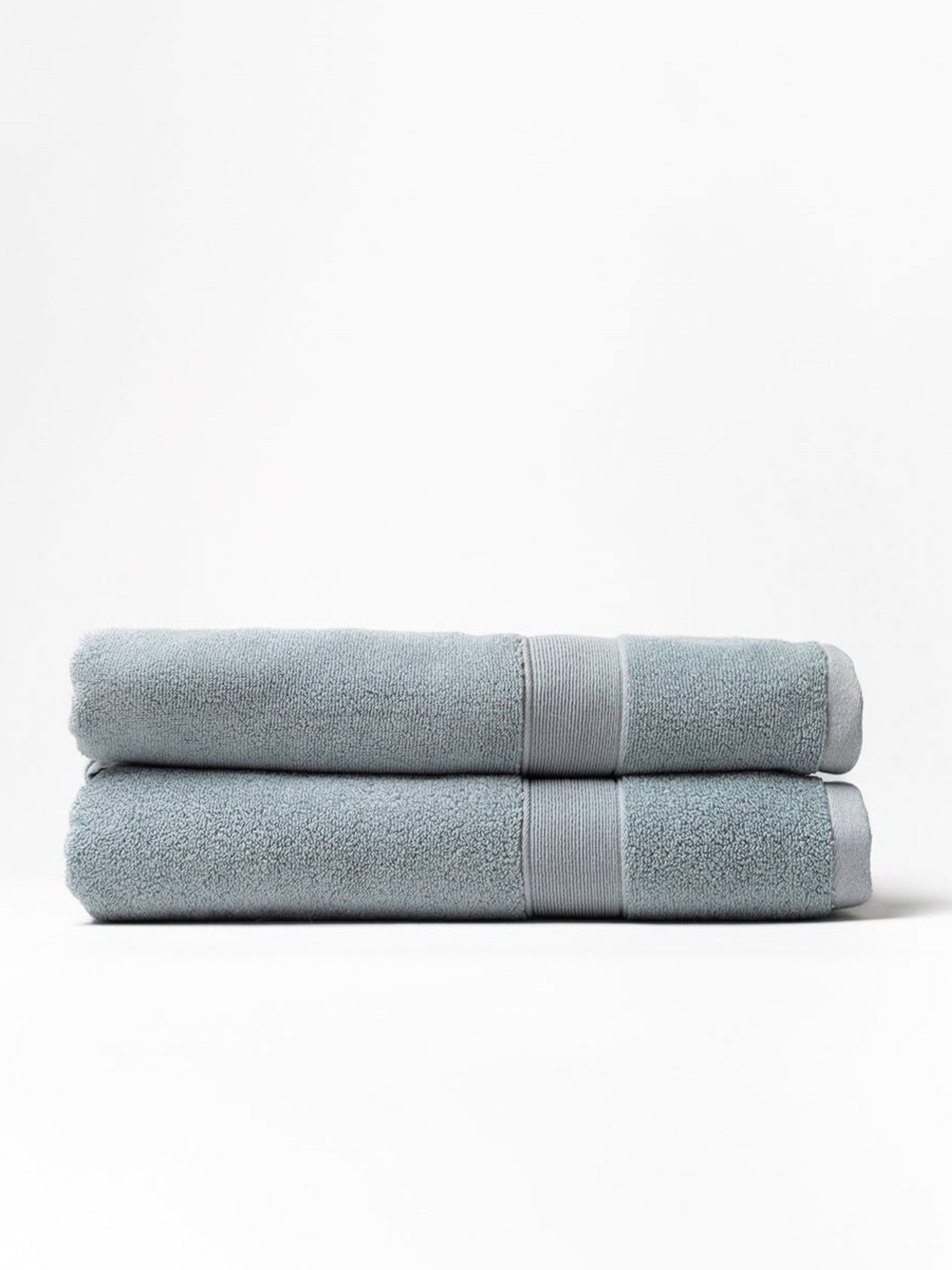 Two luxe bath sheets folded with white background |Color:Harbor Mist