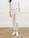 Light Grey Bamboo Jogger Set. The photo was taken close up, showing off the print of the joggers. |Color: Light Grey