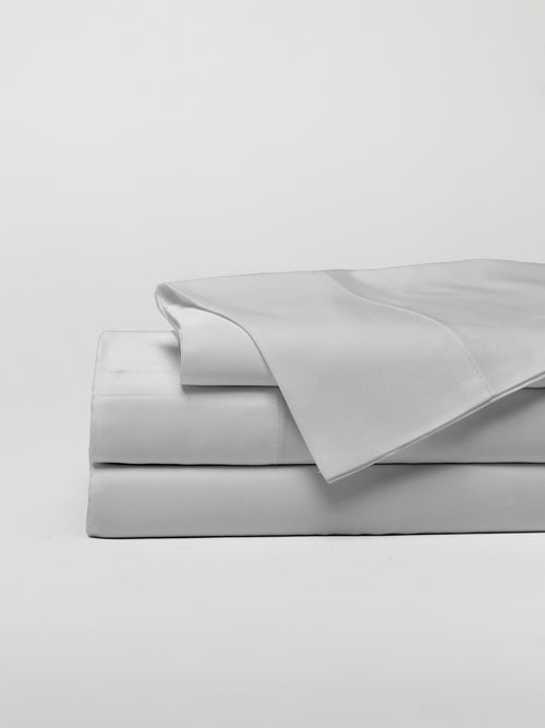 Light grey bamboo jersey sheet set folded with white background |Color:Light Grey