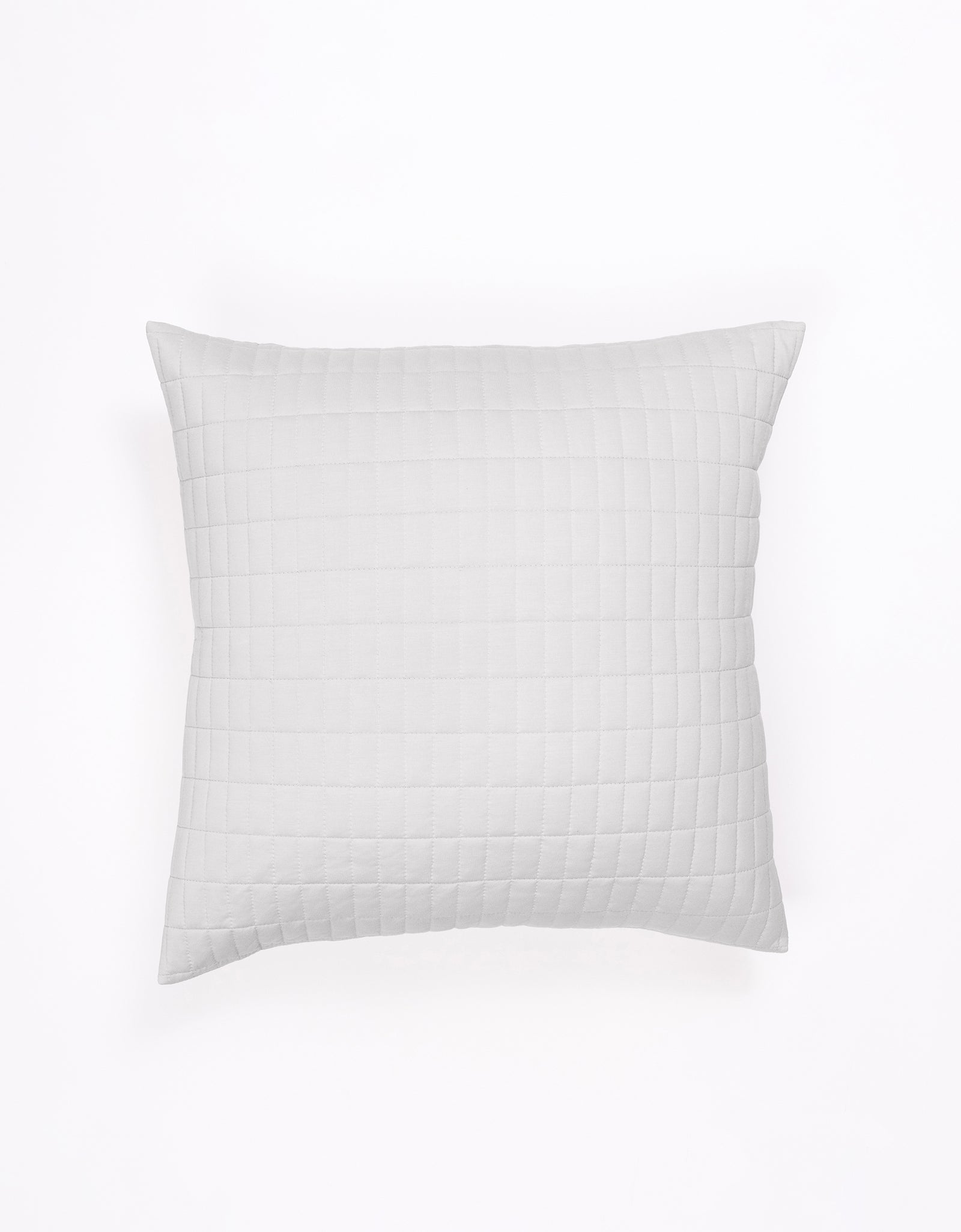 The Cozy Earth Bamboo Stretch Quilted Shams showcase a square white design with a quilted pattern and evenly spaced grid stitching, set against a plain white background. Euro light grey sham