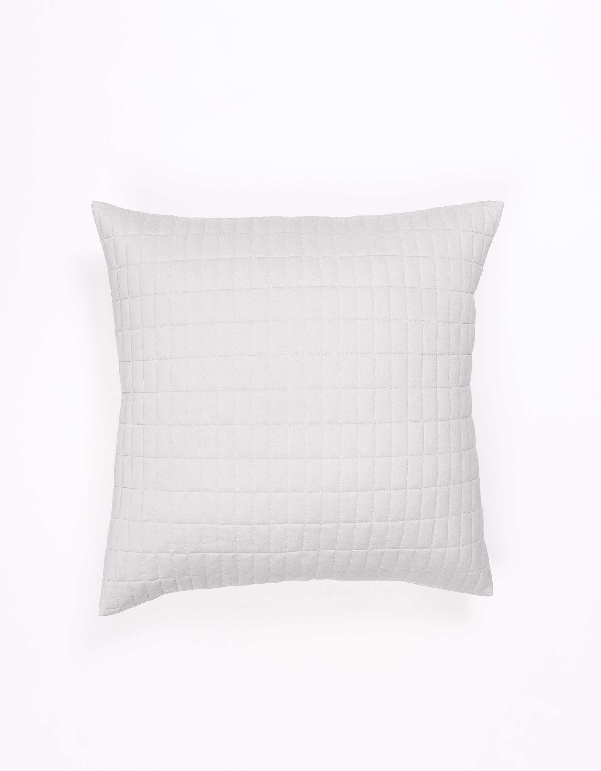 The Cozy Earth Bamboo Stretch Quilted Shams showcase a square white design with a quilted pattern and evenly spaced grid stitching, set against a plain white background. Euro light grey sham