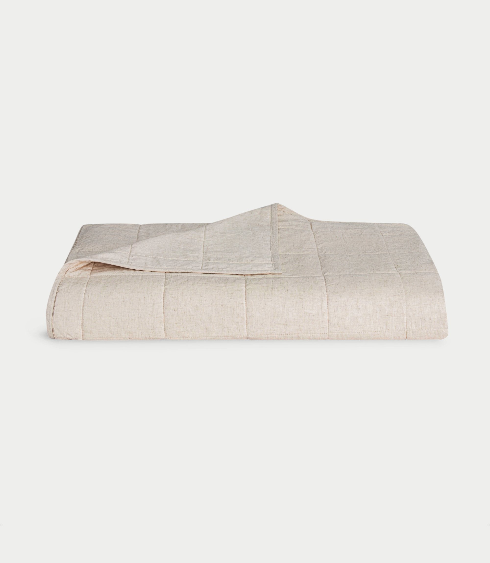 Natural  Linen Bamboo Box Quilt folded with white background.|Color: Natural