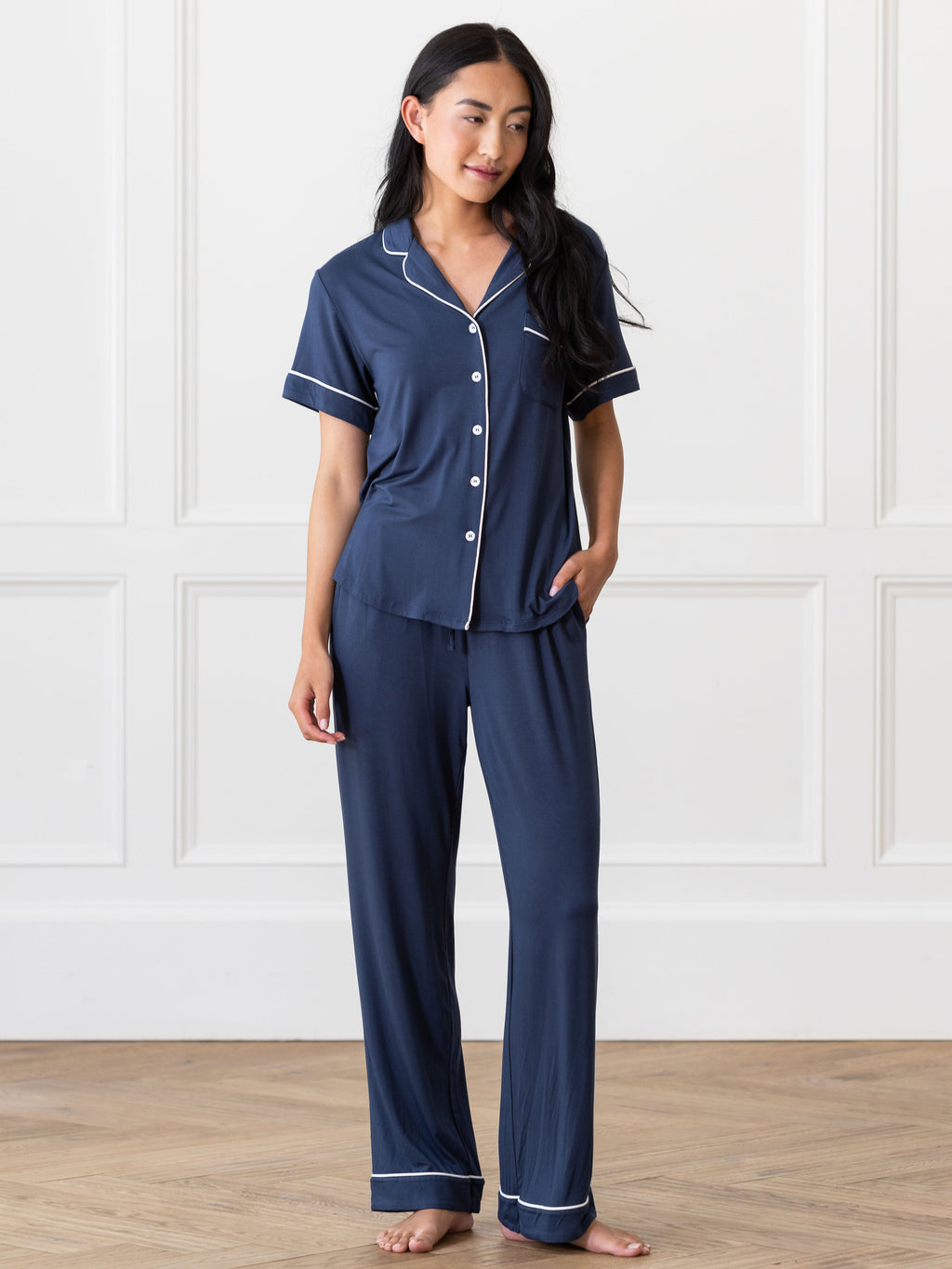 Women's Bamboo Stretch-Knit Short Sleeve & Pant Pajama Set - L