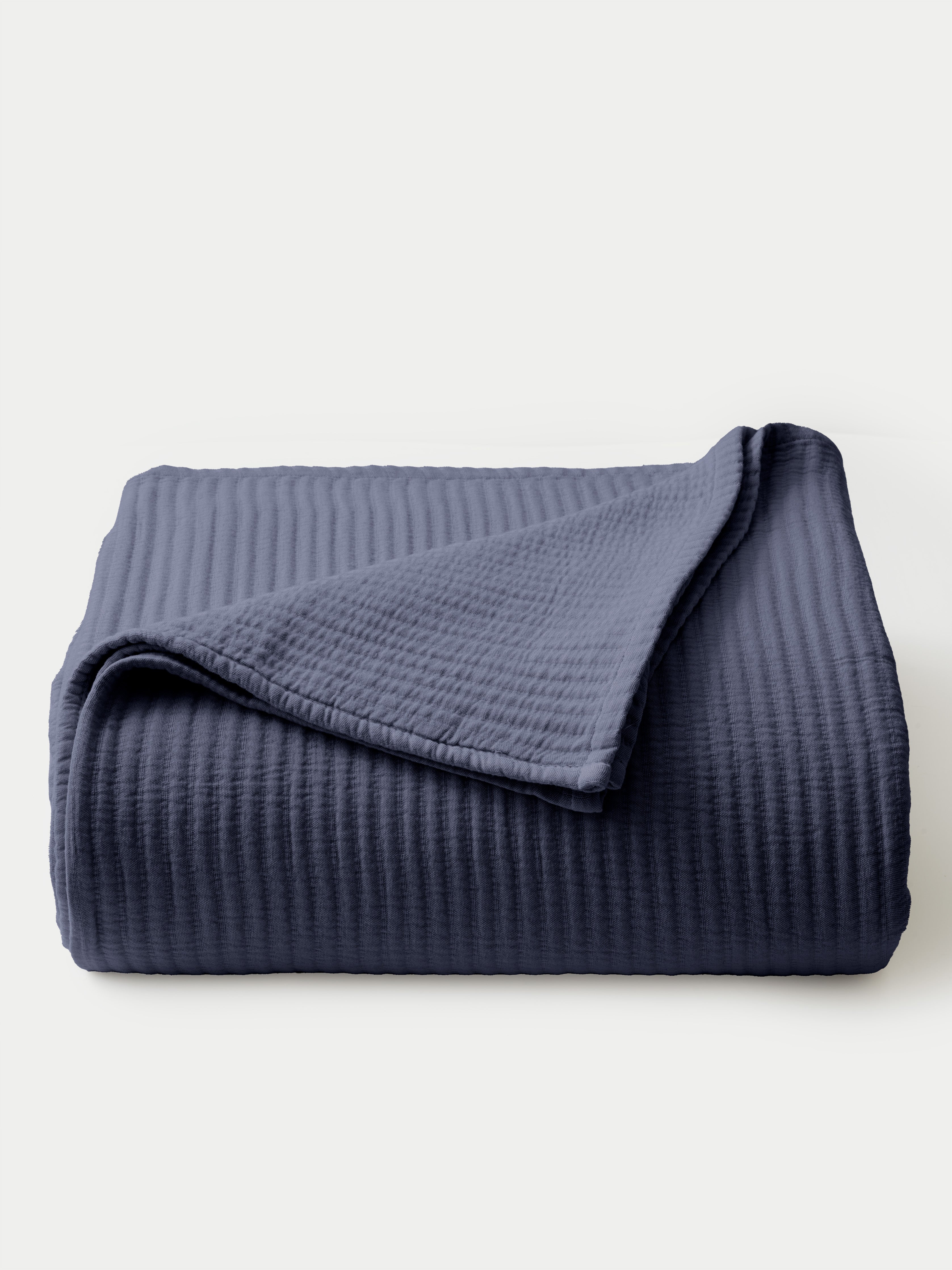 Navy coverlet folded with white background |Color:Navy