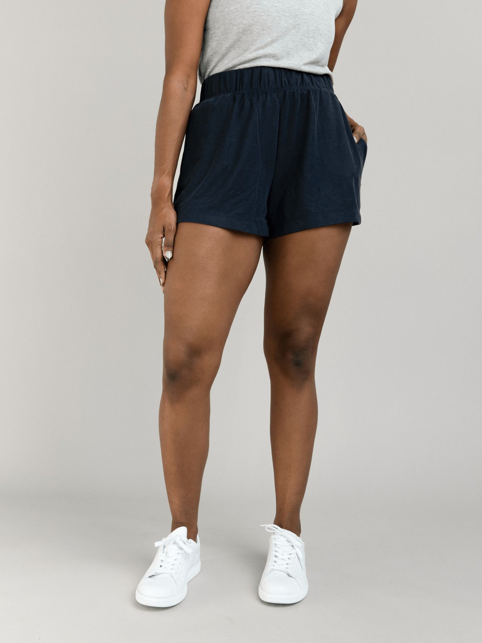 A person wearing Navy Modern Modal Shorts