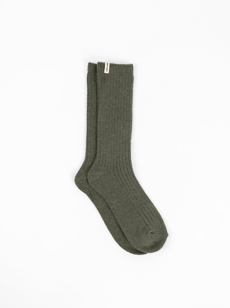Cozy Earth Plush Lounge Calf Sock 1-Pack in Olive