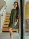 Women posing in a Waffle Knit Dress|Color:Olive