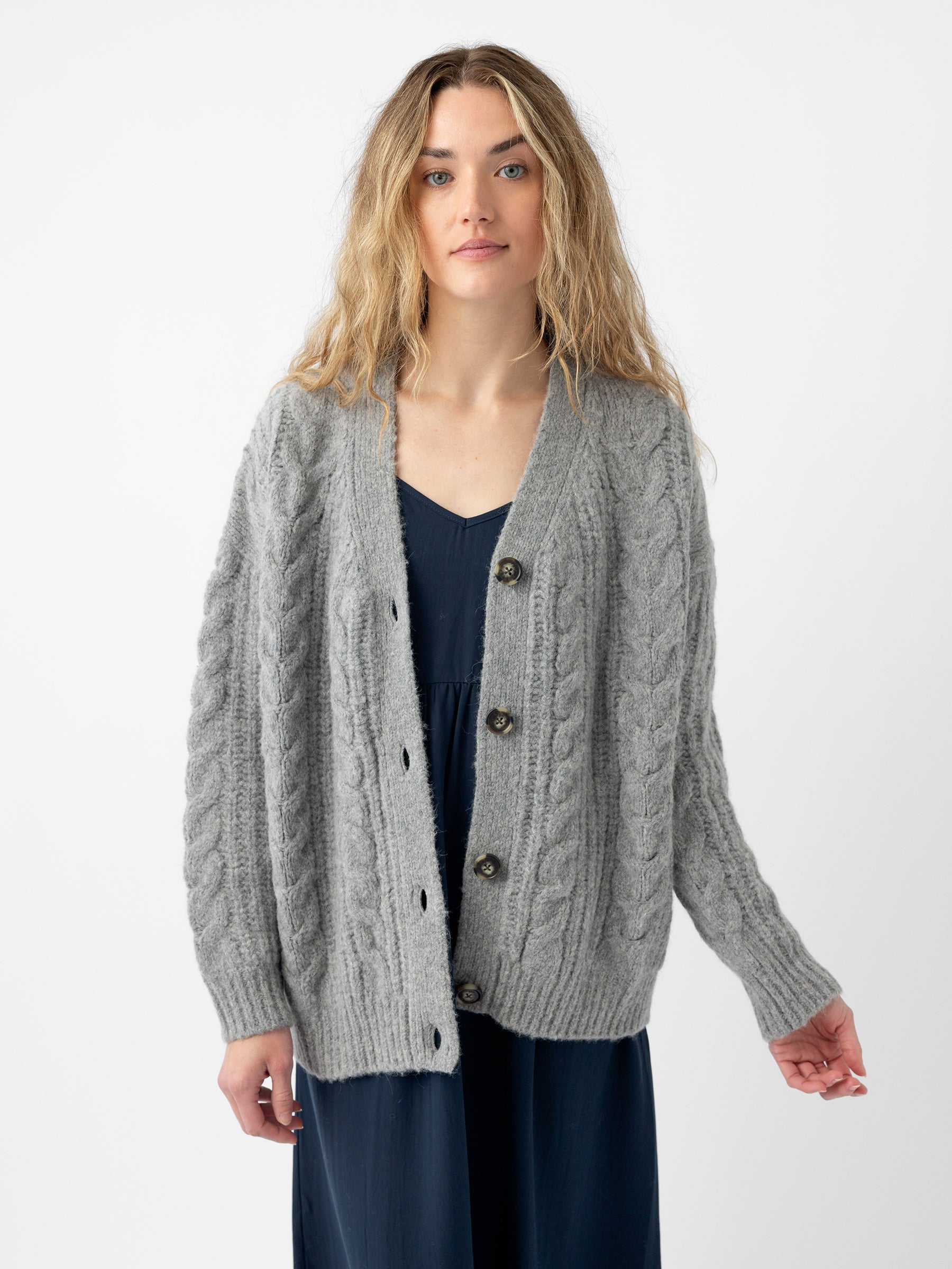 Oversized Cable Knit Cardigan - Oxford / XS