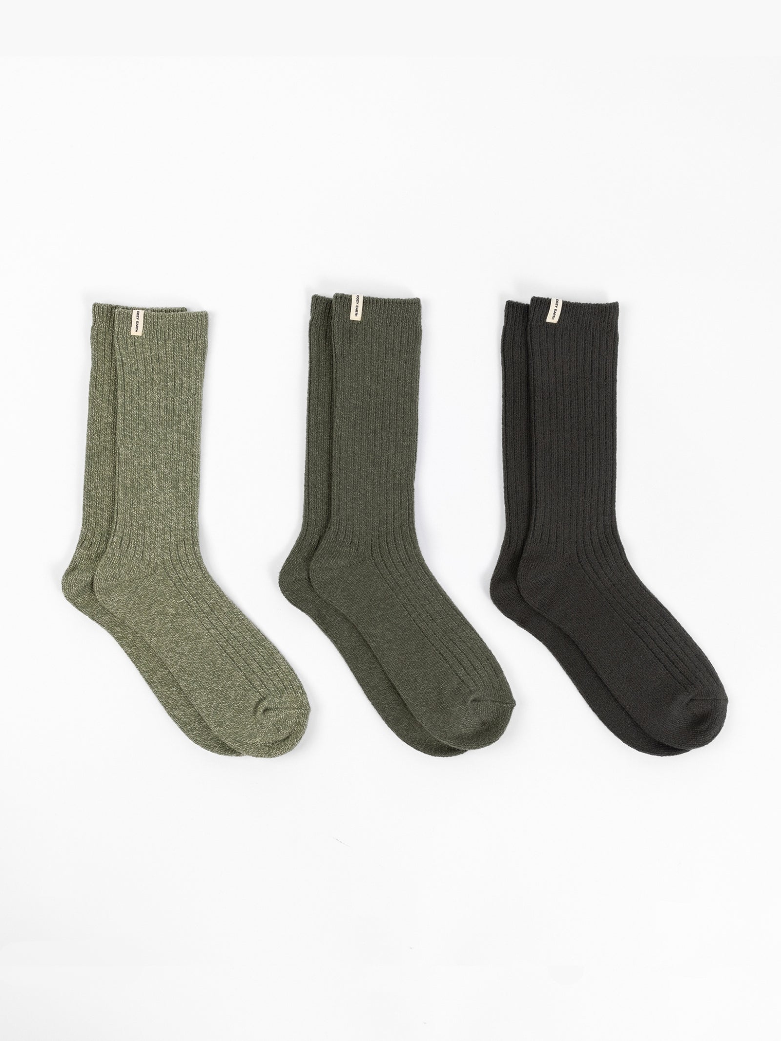 Cozy Earth Plush Lounge Sock 3-Pack in Juniper, Olive, and Pine 