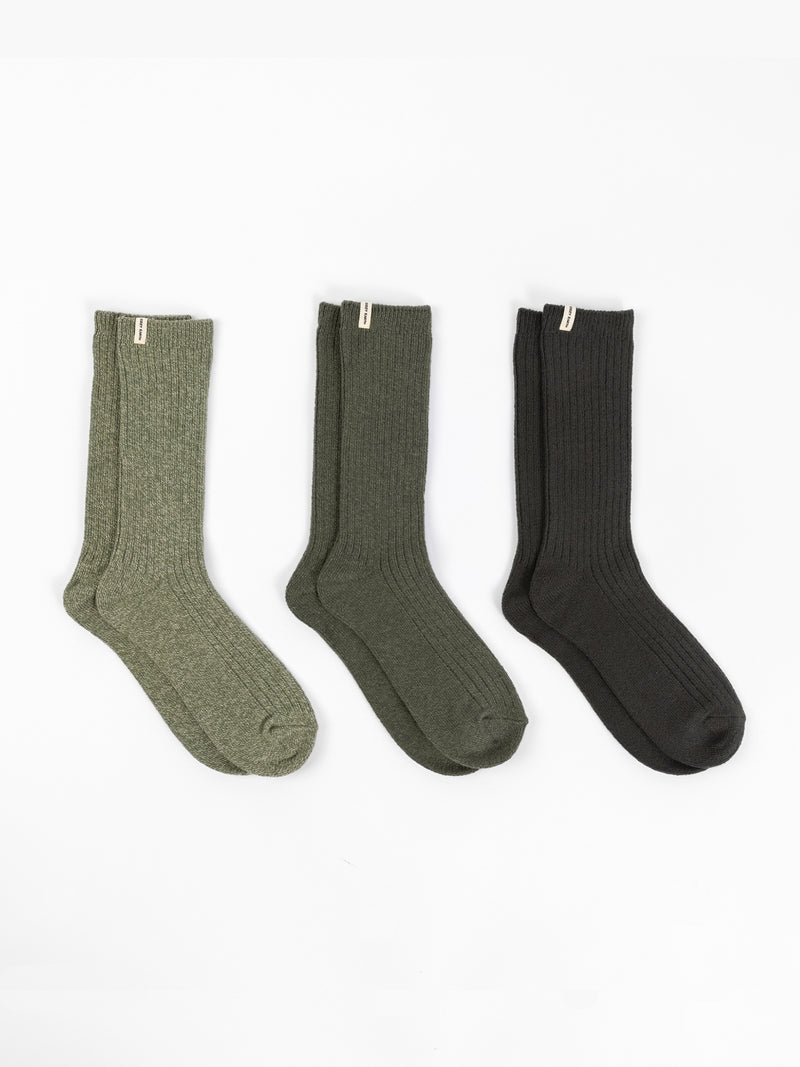 Cozy Earth Plush Lounge Calf Sock 3-Pack in Juniper, Olive, and Pine