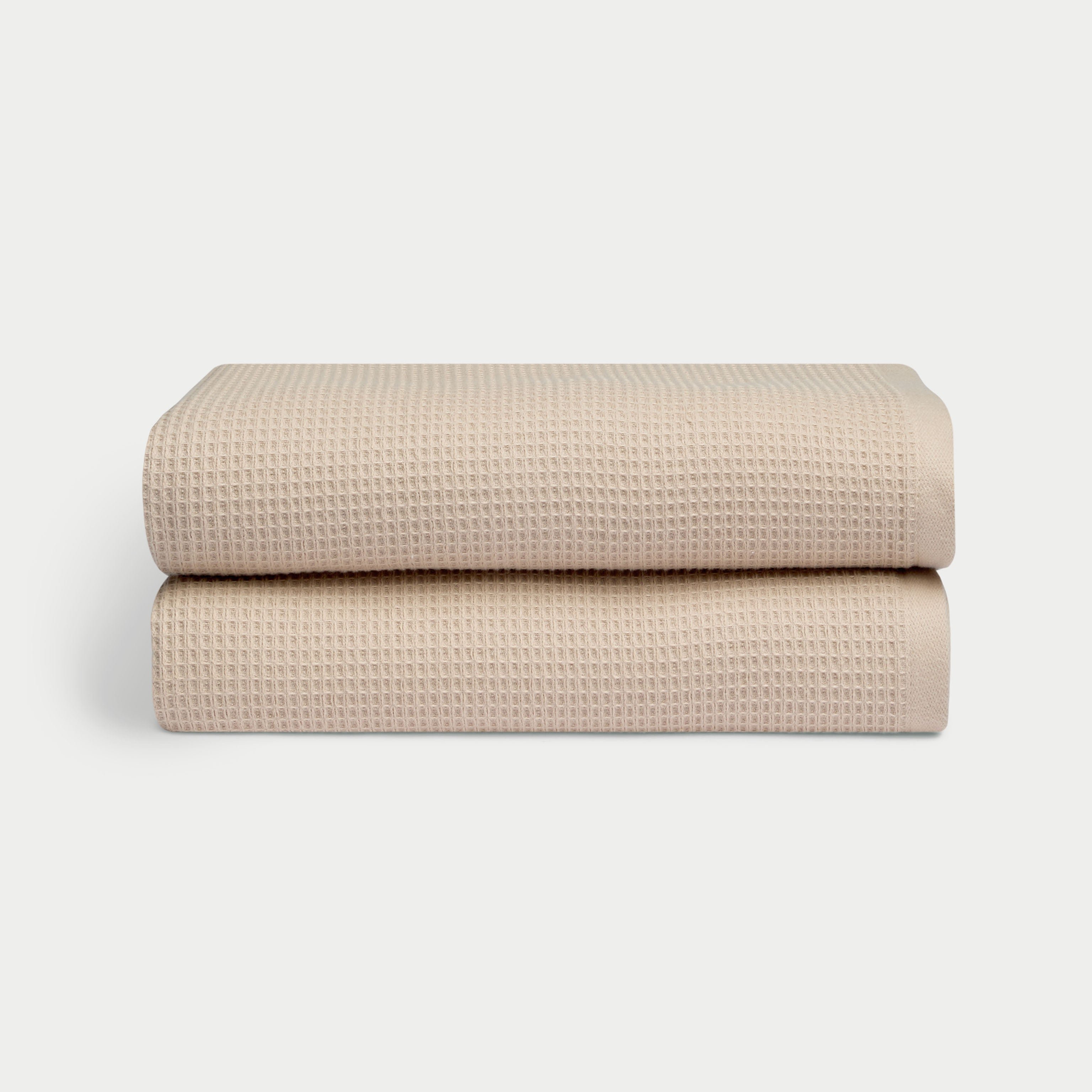 Waffle Bath towels in the color Sand. Photo of Sand Waffle Bath towels taken with white background. |Color:Sand