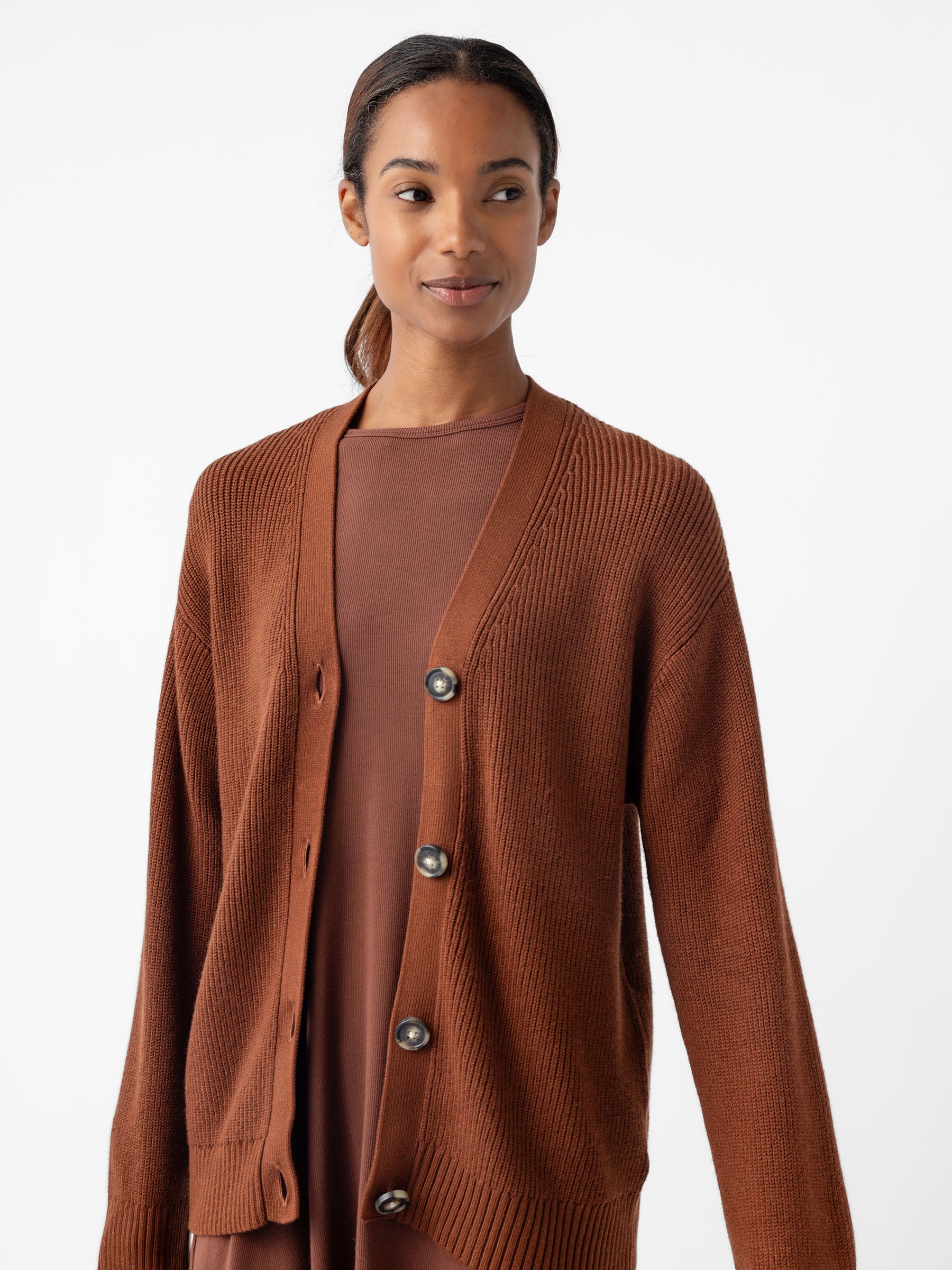 Woman in Oversized Classic Cardigan - Spice |Color:Spice