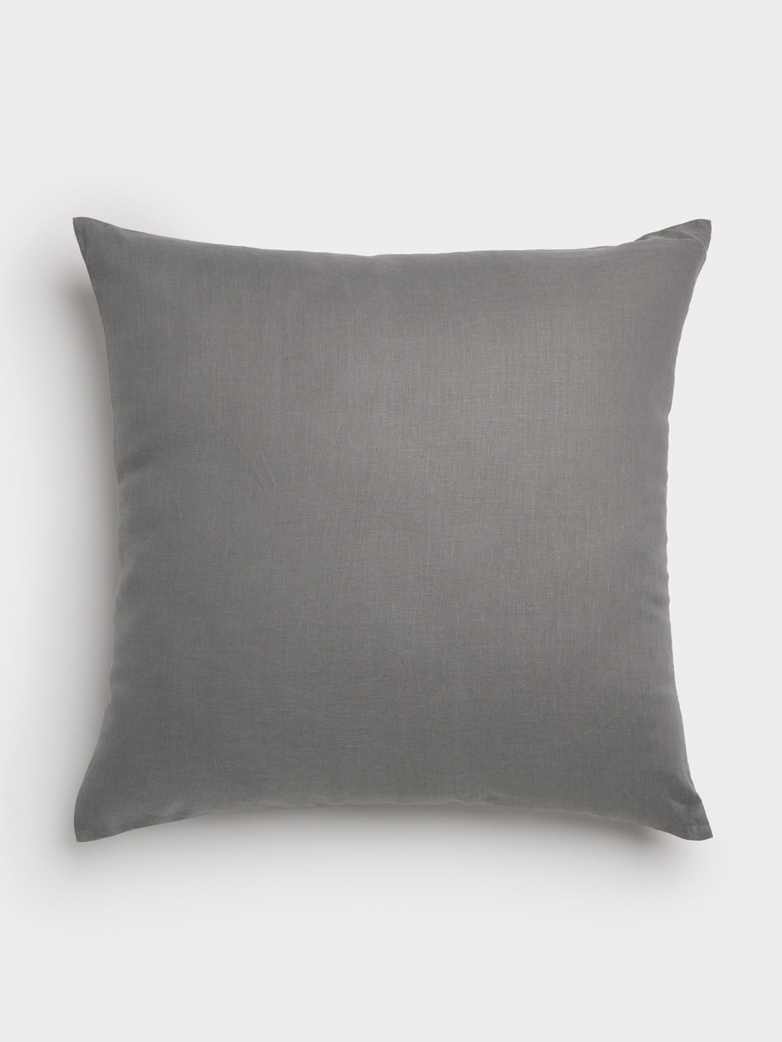 Cozy Earth's Linen Throw Pillow, featuring a square shape in gray and a smooth texture, positioned against a plain white background. |Color:Steel|Size:26" x 26"