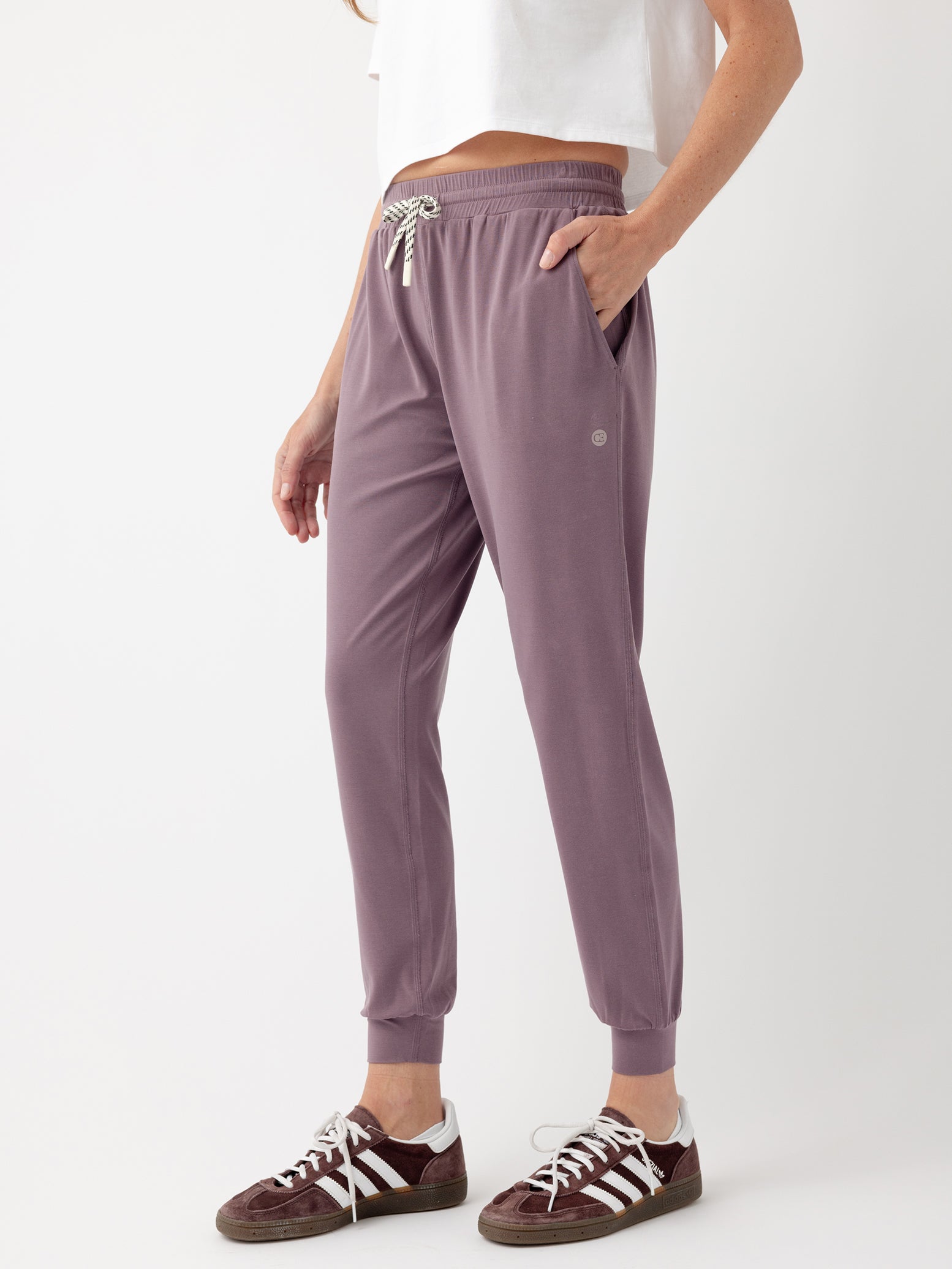 Twilight Studio Jogger. The Studio Joggers are worn by a woman photographed with a white background. |Color:Twilight