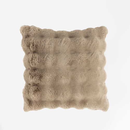 The Bubble Cuddle Pillow by Cozy Earth is a square, fluffy beige cushion with a tufted texture, set against a white background. |Color:Walnut