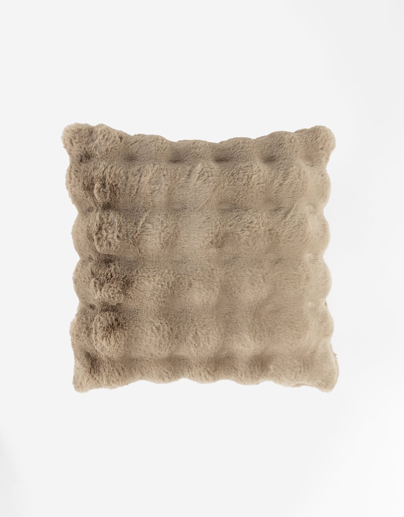 The Bubble Cuddle Pillow by Cozy Earth is a square, fluffy beige cushion with a tufted texture, set against a white background. |Color:Walnut