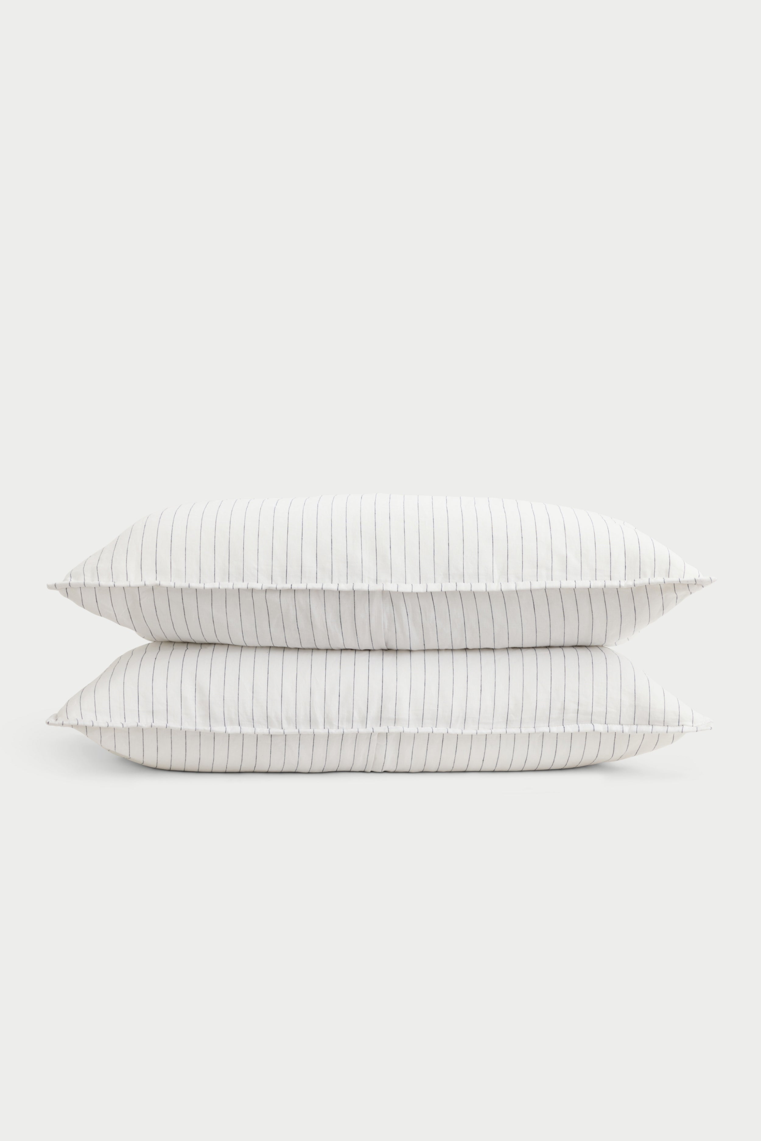 Two charcoal pencil stripe shams with white background |Size:Standard|Color:Charcoal/White