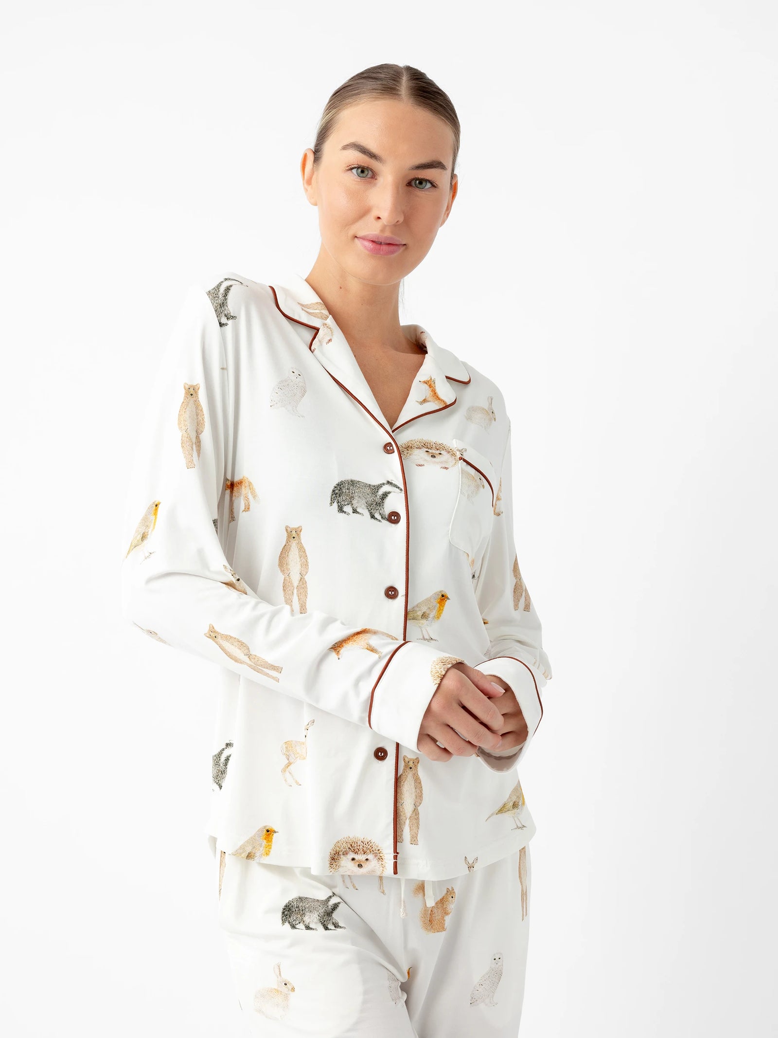 Women's Long Sleeve Bamboo Pajama Top in Stretch-Knit 