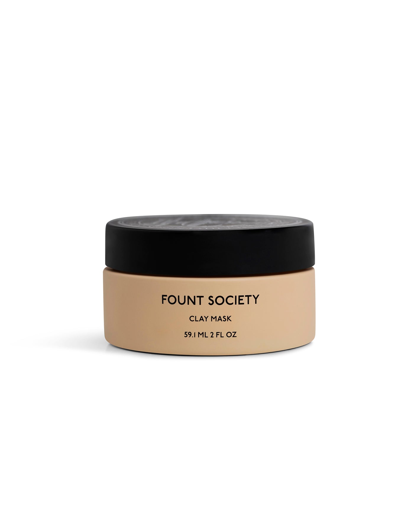 A beige jar with a black lid labeled "Cozy Earth Clay Mask" (59.1 ml, 2 fl oz) sits on a plain white background.
