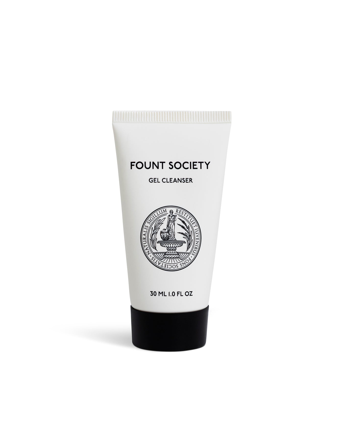 A white tube labeled "Cozy Earth Gel Cleanser" with a black cap and a circular emblem in the center contains 30 mL (1.0 fl oz) of product and stands upright on a white background.  