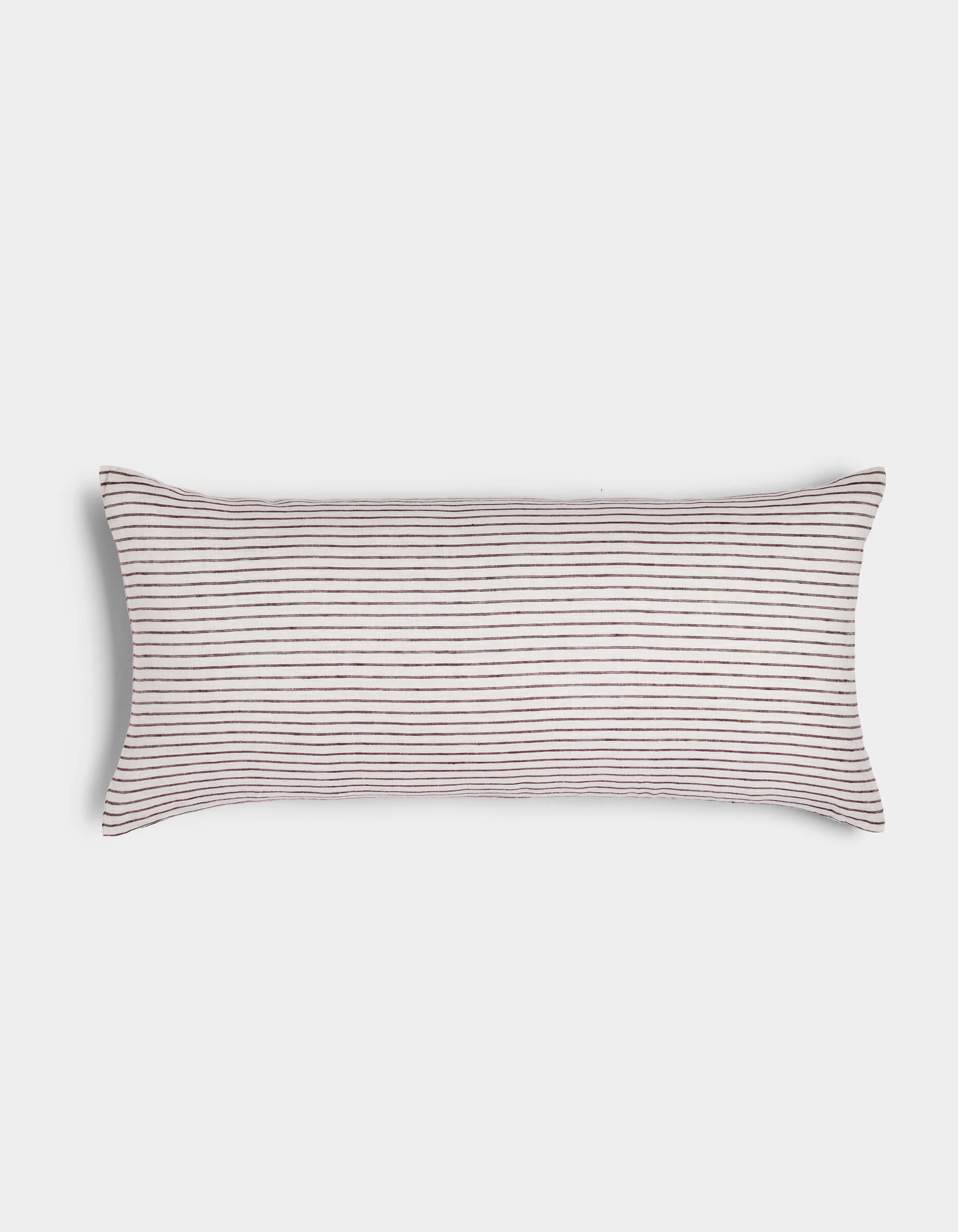 The Cozy Earth Striped Throw Pillow features a long rectangular shape with a white background and thin, evenly spaced black horizontal stripes, shown against a plain white surface.|Color:Narrow Stripe Currant and Sea Salt |Size:14" x 30"