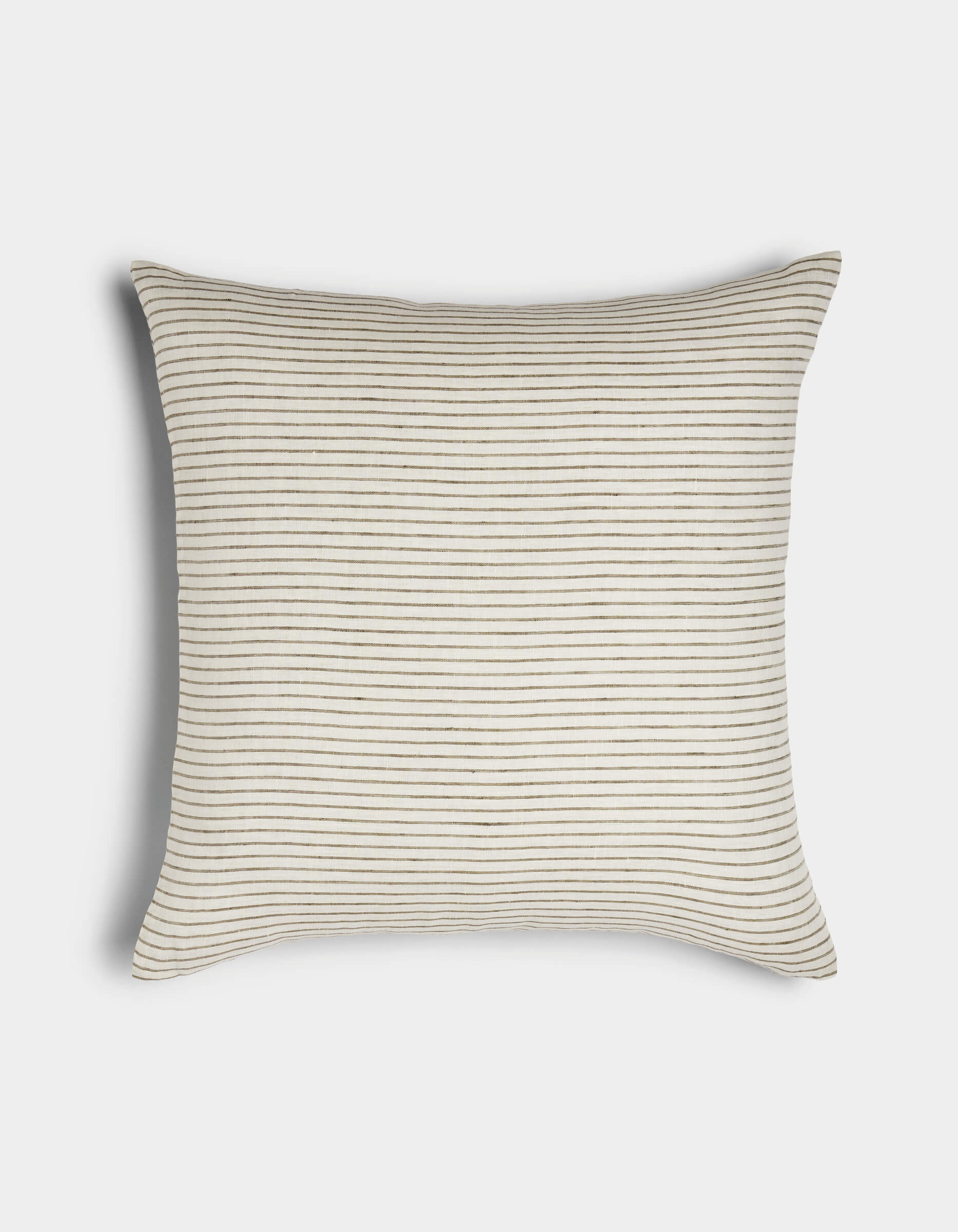 The Cozy Earth Striped Throw Pillow features a cream background with thin, evenly spaced black stripes, displayed against a white surface.