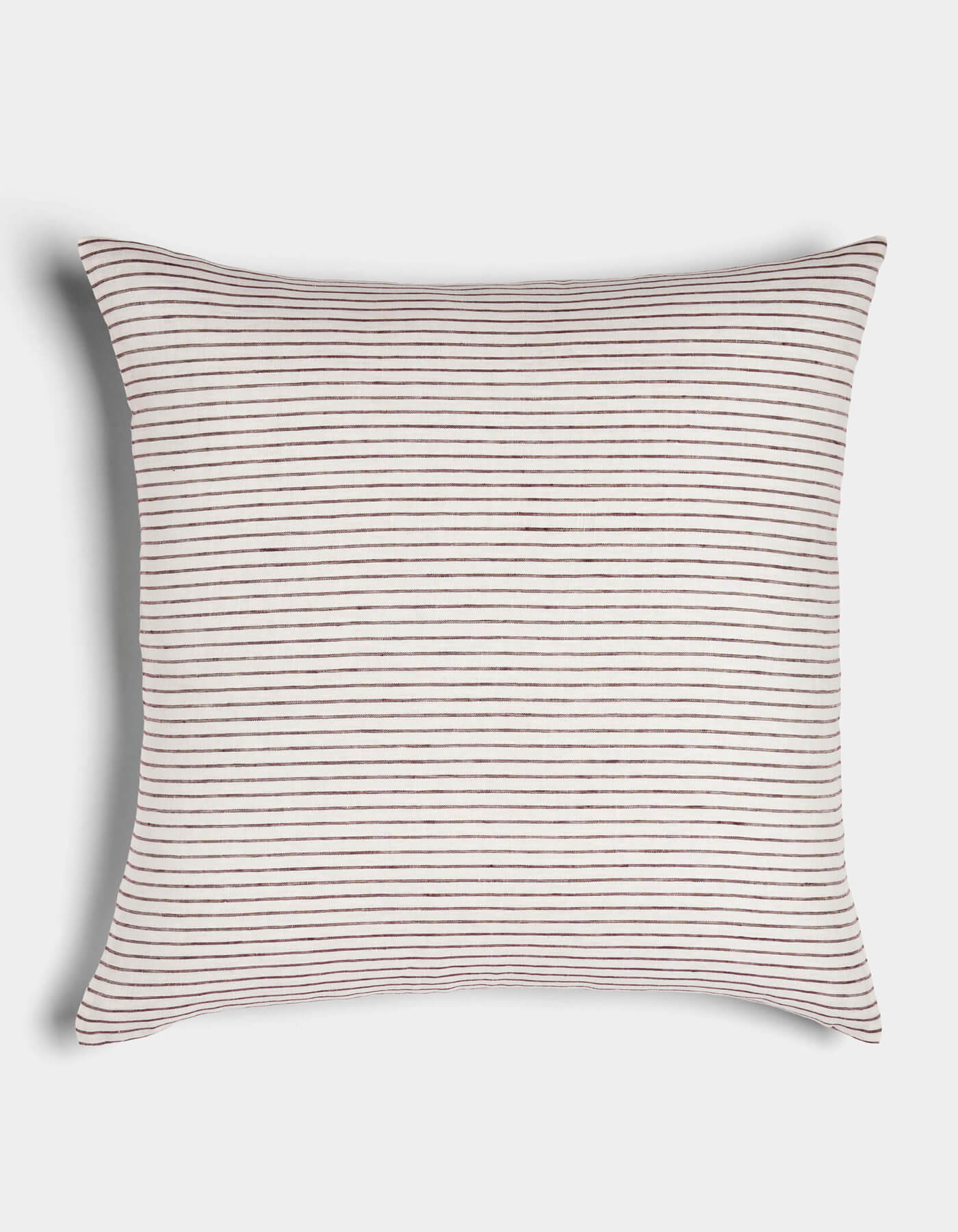 The Cozy Earth Striped Throw Pillow features thin, evenly spaced horizontal brown stripes on a white background, shown on a plain white surface.