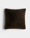 The Cozy Earth Cuddle Pillow is a square, dark brown plush pillow with a soft, fuzzy texture, displayed against a plain white background.|Color:Espresso