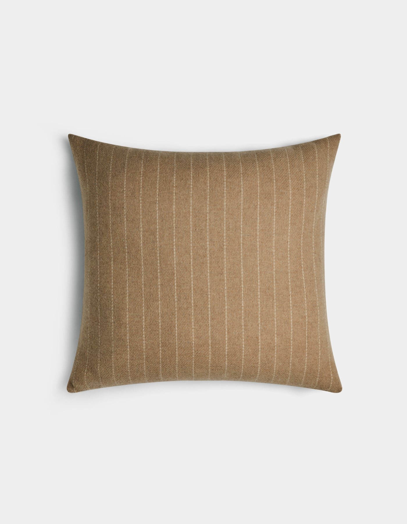 The Florence Pillow by Cozy Earth features a square beige design with thin vertical white pinstripes, shown on a plain white background.|Color:Brandy