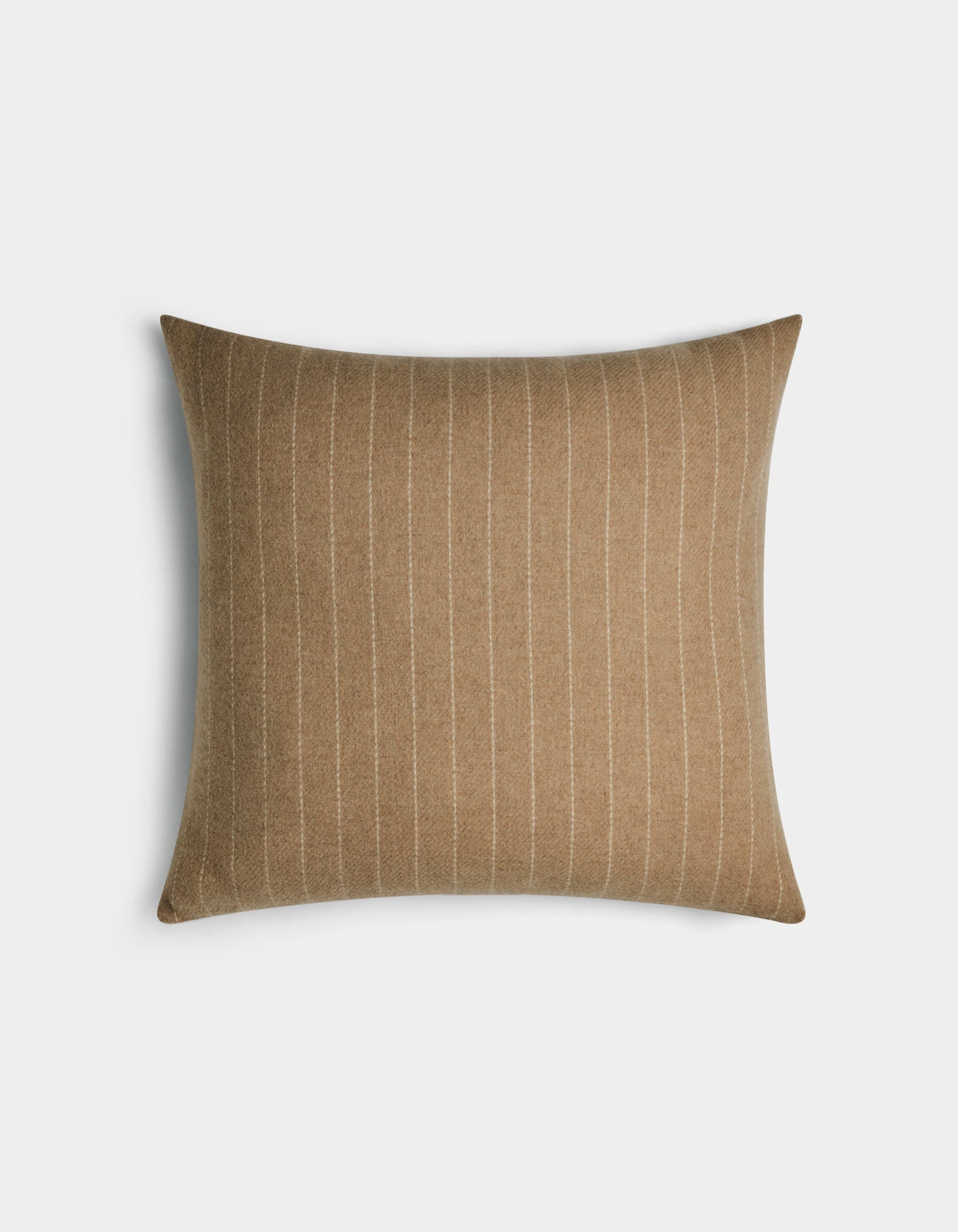 The Florence Pillow by Cozy Earth features a square beige design with thin vertical white pinstripes, shown on a plain white background.