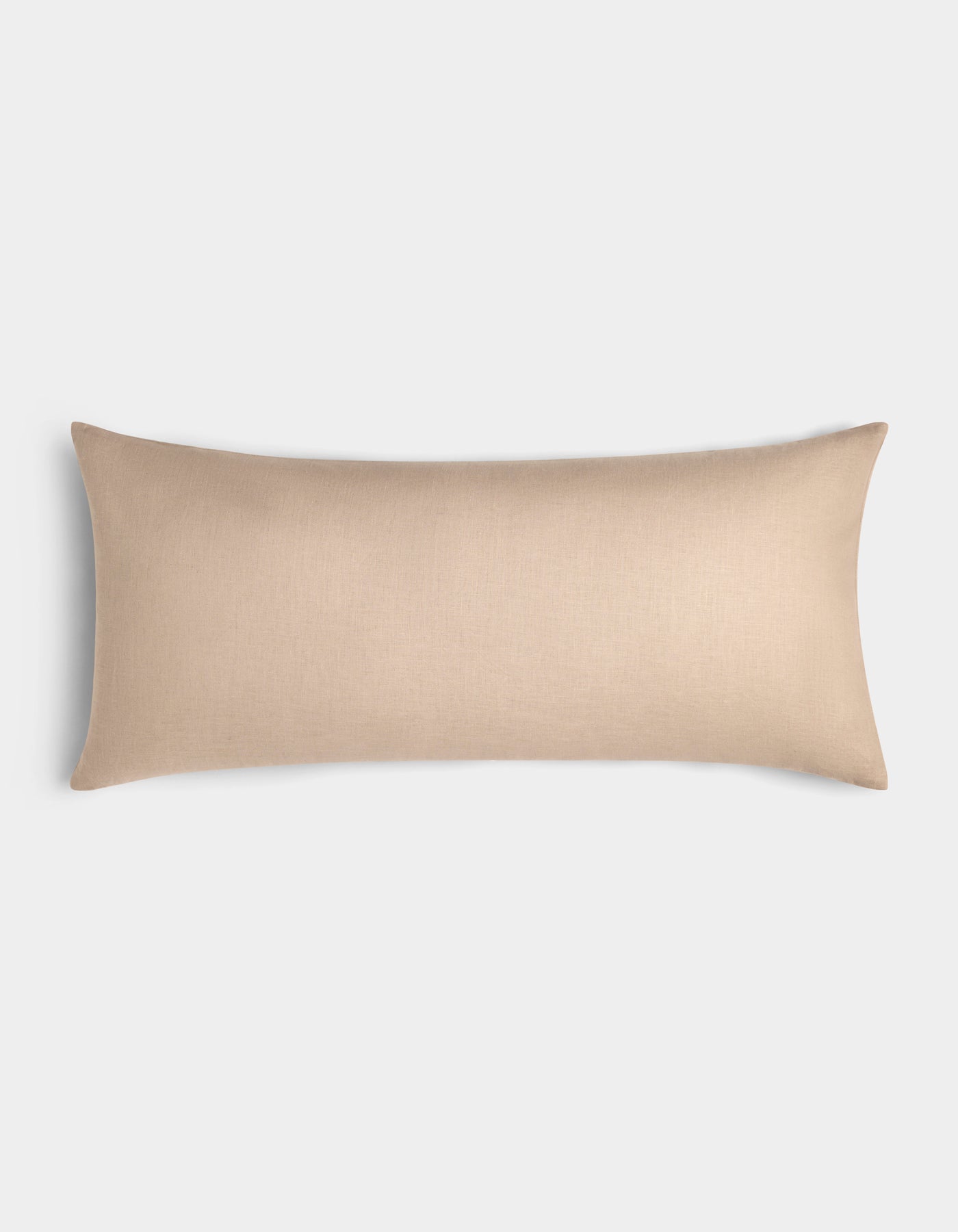The Cozy Earth Linen Throw Pillow, rectangular and beige with a smooth fabric cover, is displayed against a plain white background.