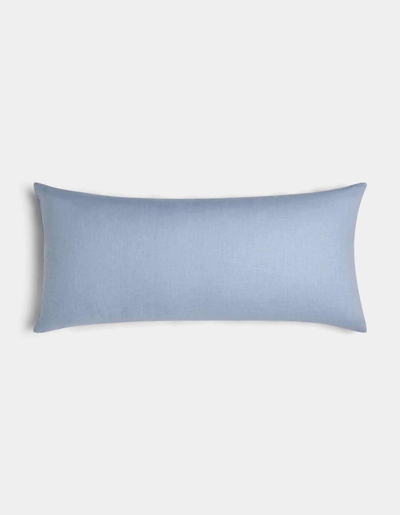 The Cozy Earth Linen Throw Pillow features a light blue rectangular design with a smooth fabric cover, shown against a plain white background.