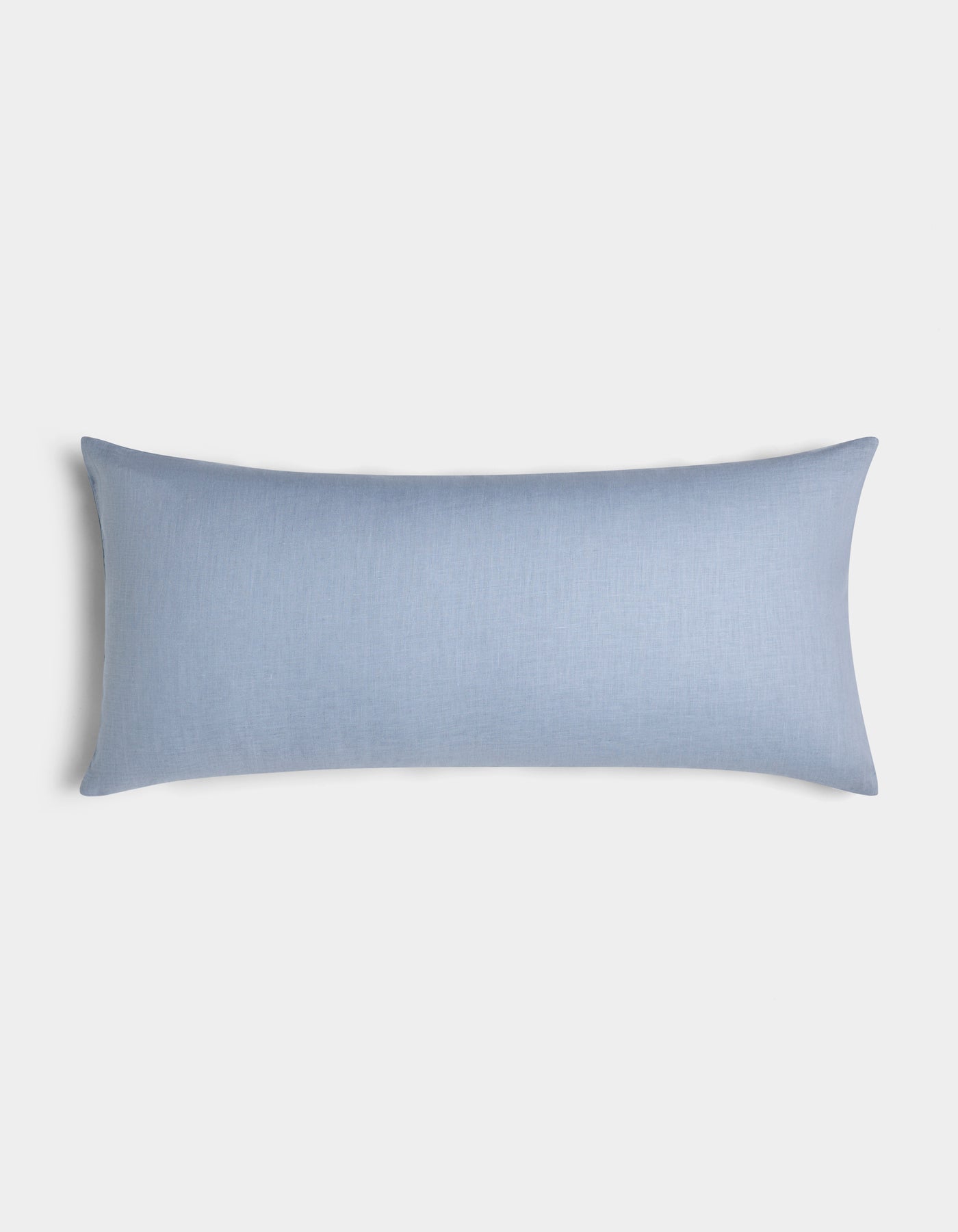 The Cozy Earth Linen Throw Pillow features a light blue rectangular design with a smooth fabric cover, shown against a plain white background.