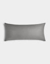 The Cozy Earth Linen Throw Pillow is a long, rectangular gray pillow with a smooth solid-colored cover, shown against a plain white background.|Color:Steel |Size:14" x 30"