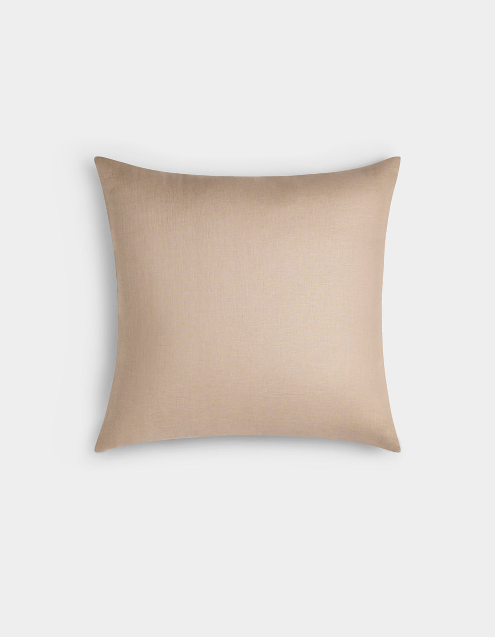 The Cozy Earth Linen Throw Pillow, featuring a square shape and smooth beige cover, is centered against a white background.