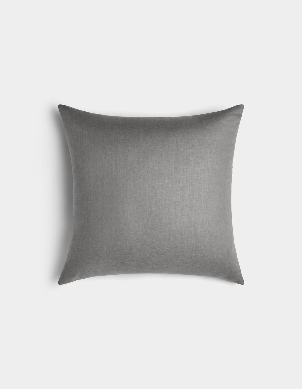 The Cozy Earth Linen Throw Pillow, rectangular in shape and gray in color, features smooth fabric and neatly sewn edges. It is displayed on a plain white background from a top-down view.