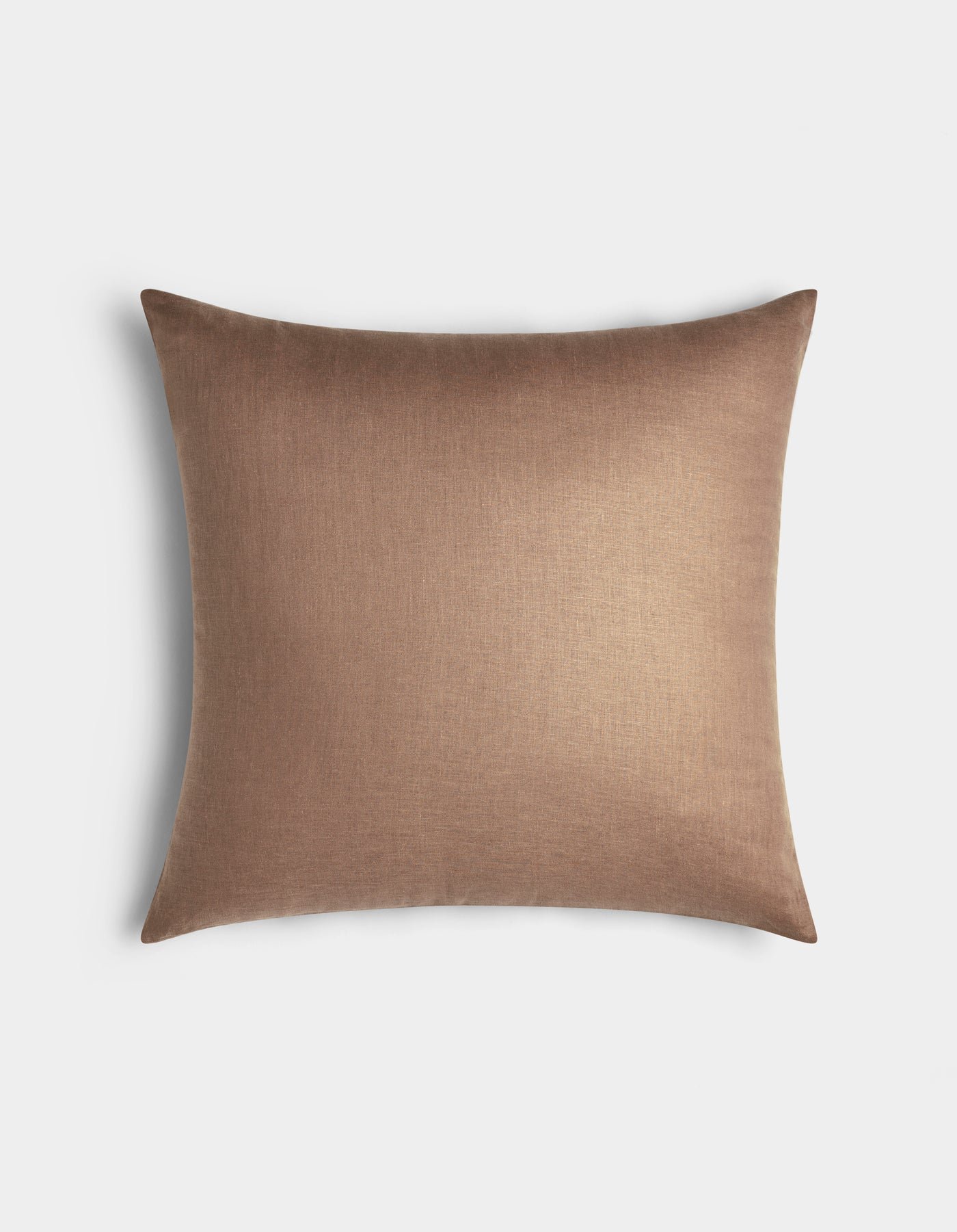 The Cozy Earth Linen Throw Pillow is square and light brown, featuring a smooth, plain fabric cover and shown against a white background.|Color:Maple