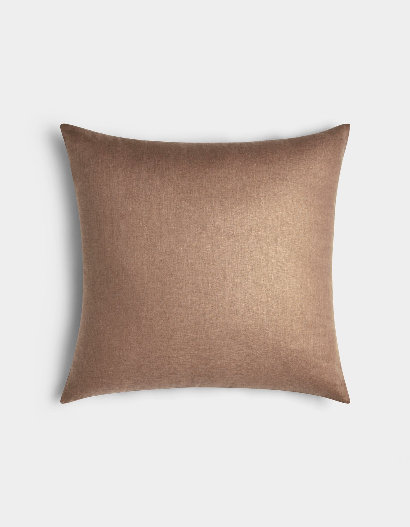 The Cozy Earth Linen Throw Pillow is square and light brown, featuring a smooth, plain fabric cover and shown against a white background.|Color:Maple