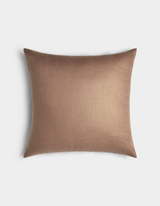 The Cozy Earth Linen Throw Pillow is square and light brown, featuring a smooth, plain fabric cover and shown against a white background.|Color:Maple