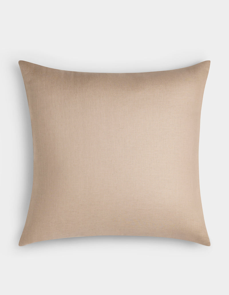 The Cozy Earth Linen Throw Pillow is a square beige cushion with a plain, smooth fabric cover, displayed against a white background.