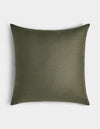 The Cozy Earth Linen Throw Pillow is square-shaped with a smooth, plain olive green cover, shown against a white background.|Color:Olive |Size:26" x 26"