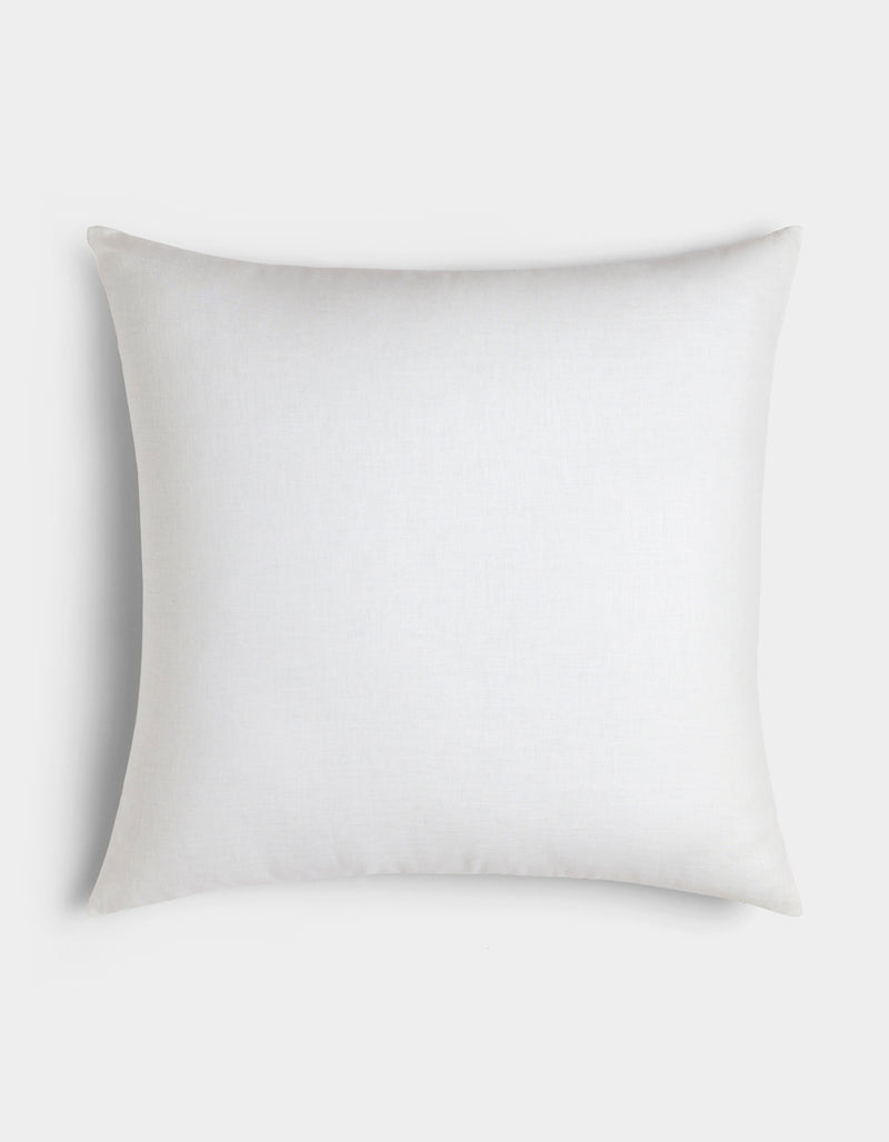 The Cozy Earth Linen Throw Pillow is a plain, square white pillow with smooth fabric, displayed from above on a light gray background.